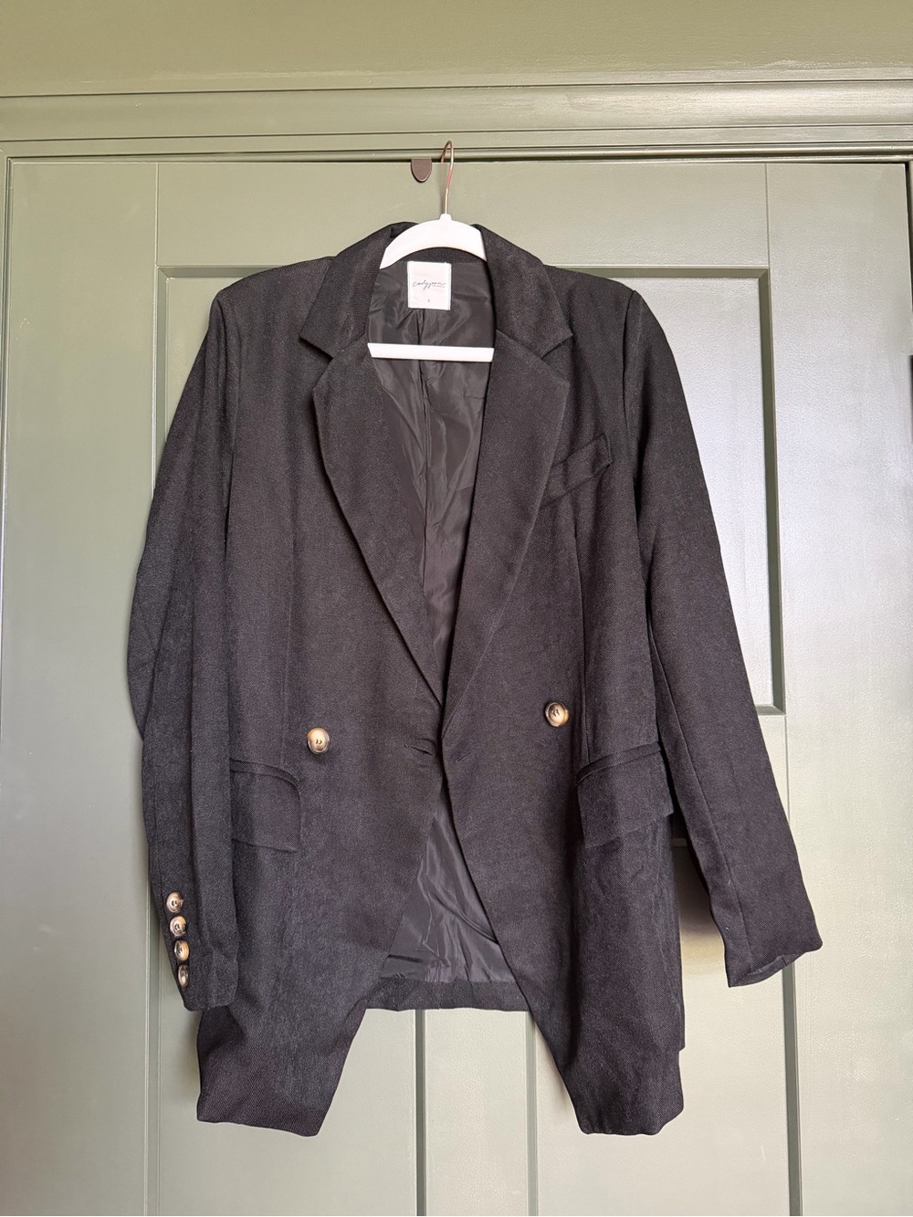 Carly Jean Los Angeles Black Double-Breasted Blazer with Gold Buttons